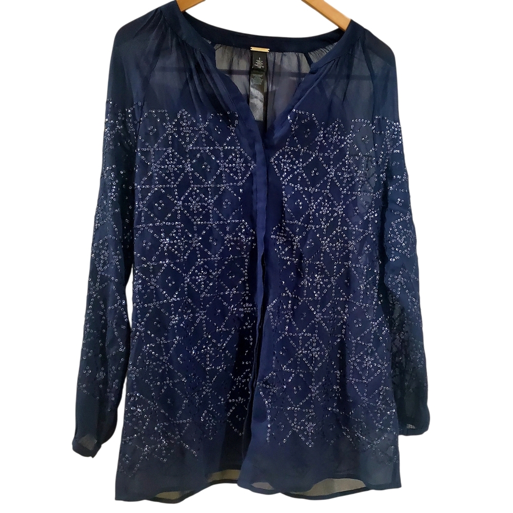 Chico's Navy Blue Sequined Blouse